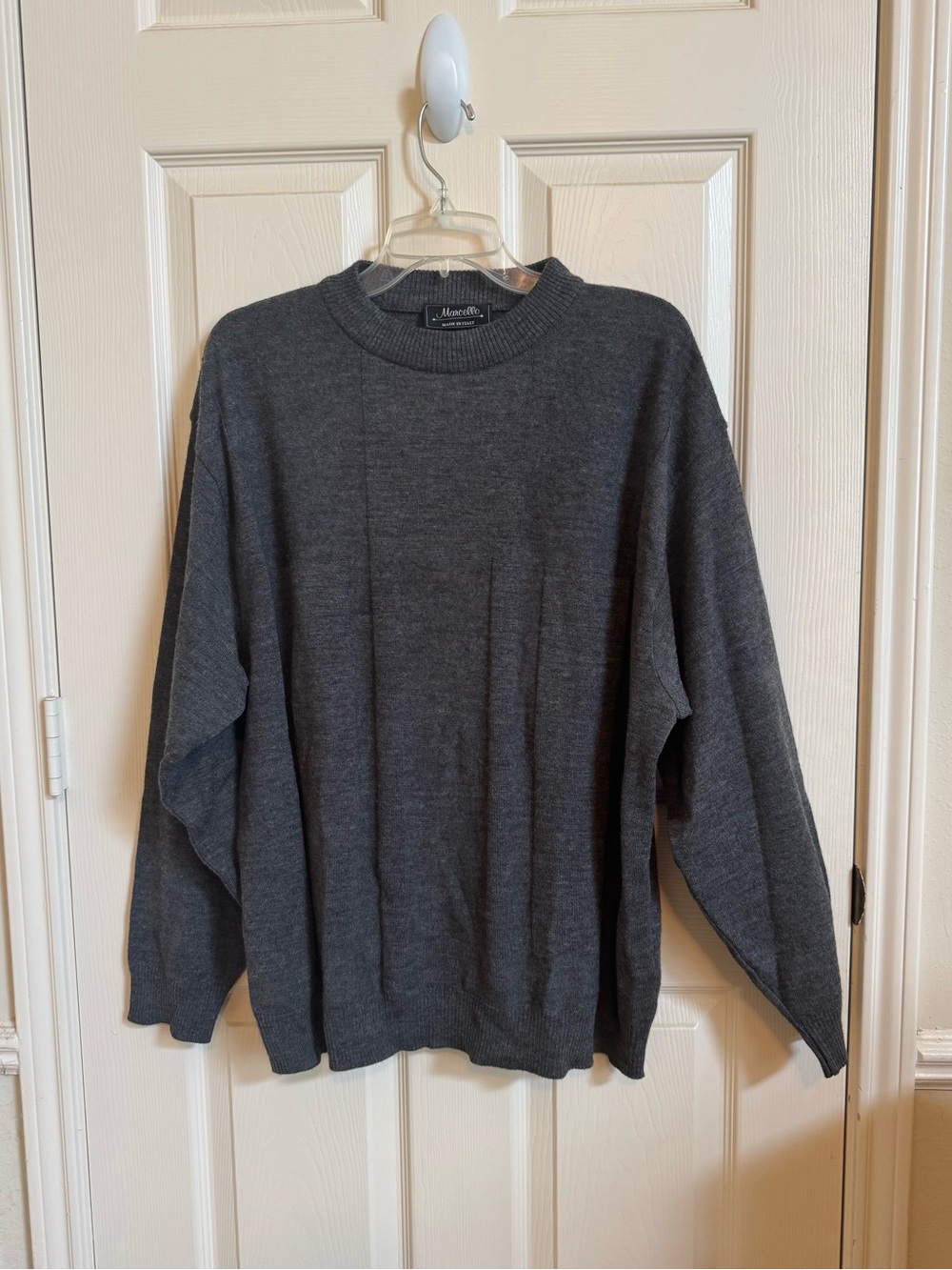 Vintage Marcello Italy Dark Grey Textured Block Knit Crewneck Sweater - Men’s XL